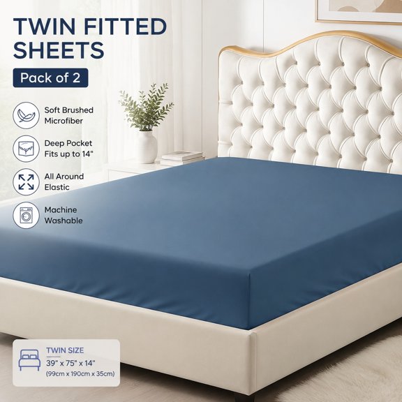 Queen Deep Pocket Fitted Sheet - Soft Microfiber Bottom Sheet - Shrink Resistant, Fade Resistant, Easy Care - Denim Blue - 1 Pc
