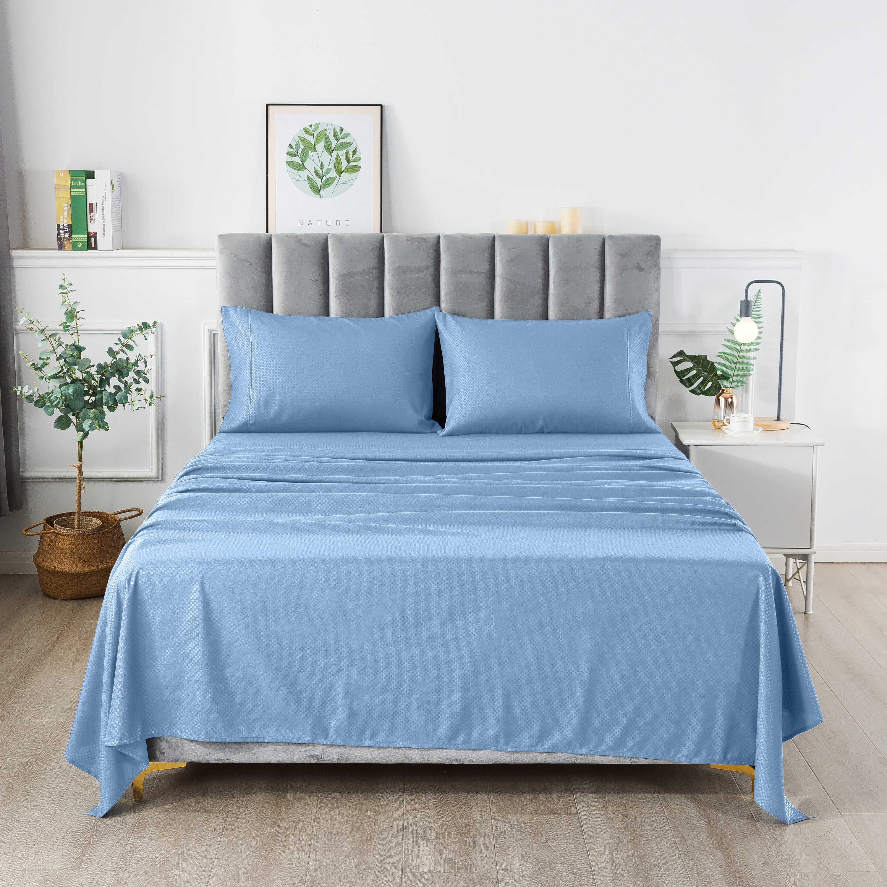 Queen Deep Pocket Sheets, 4 Piece Microfiber Bed Sheets - Blue Queen