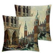 Queen Designer Square Decorative Pillow Cover Personalized Cushion Cover Beautiful Water City Retro Venice, Italy  1 Set of 2, Various Specifications
