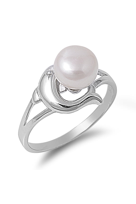 Queen Dolphin Simulated Pearl Ring Sterling Silver 925