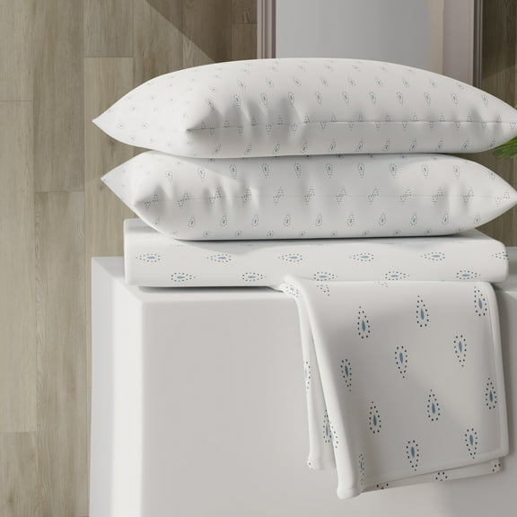 Color Sense Brushed Percale Cotton Blend - 4 Piece Bed Sheet Set - Cool & Crisp, Wrinkle Resistant - Queen Dotted Tear Drop