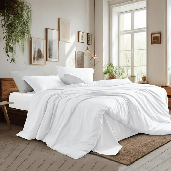 Queen Duvet Cover Set , 100% Egyptian Cotton 3Pcs Bedding Set- 1 Duvet Cover(No Insert) with 2 PillowShams, 400 Thread Count Super Soft Comforter Cover with Corner Ties(Queen 90x90 Inches, White)