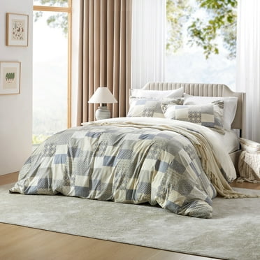 Queen Duvet Cover Set 3 Pcs Vintage Plaid Patchwork Pattern Home Bedding Set