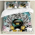thumbnail image 1 of Queen Duvet Cover Set King Size, Artistic Design Arms Shield with Crown Wings and Victorian Floral Elements Imperial, Decorative 3 Piece Bedding Set with 2 Pillow Shams, Multicolor, by Ambesonne, 1 of 3