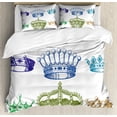 thumbnail image 1 of Queen Duvet Cover Set King Size, Old Antique Crown Set in Baroque Style Colorful Rococo Retro Victorian Floral Details, Decorative 3 Piece Bedding Set with 2 Pillow Shams, Multicolor, by Ambesonne, 1 of 3