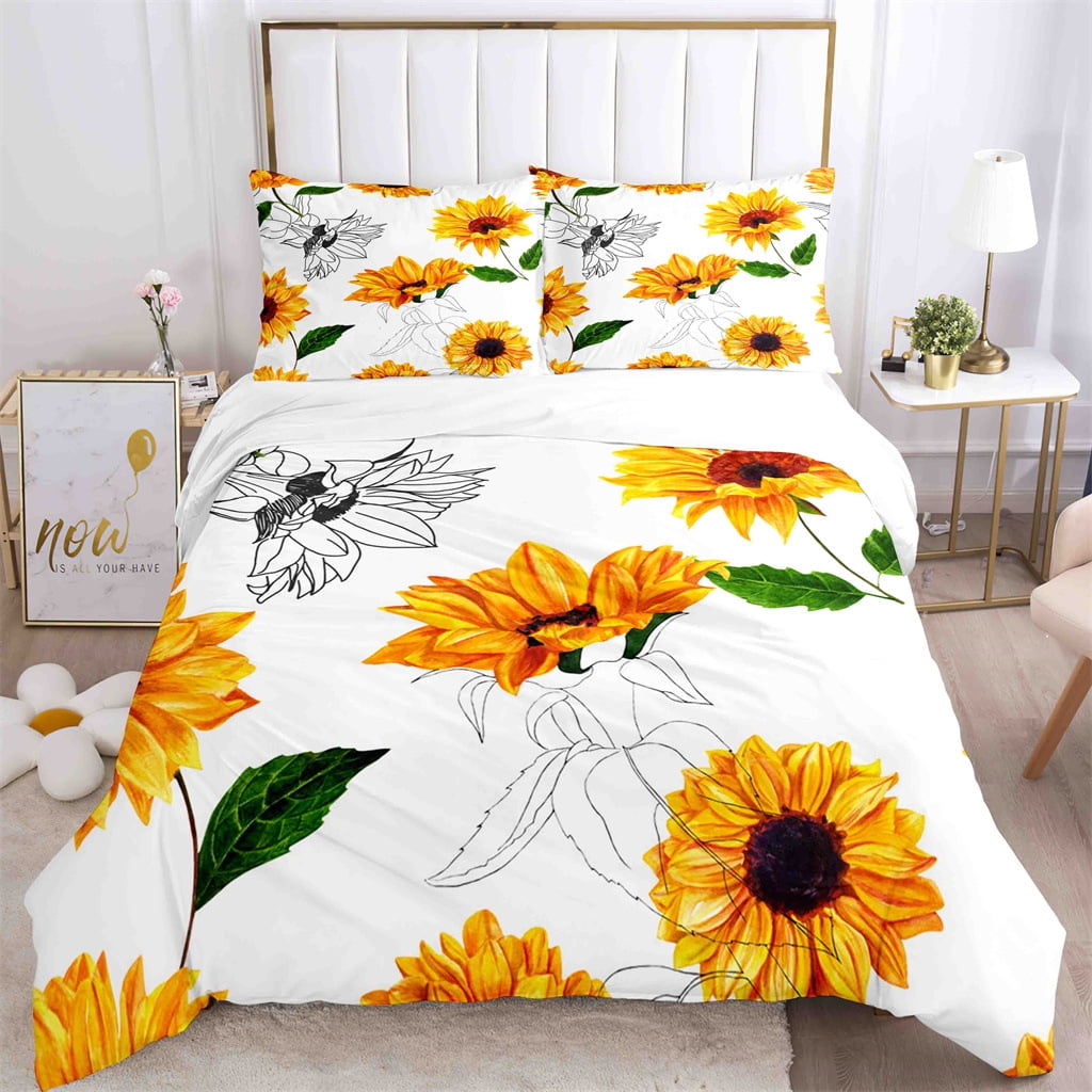Queen Duvet Cover Set Sunflower Bedding Set Farmhouse Vintage