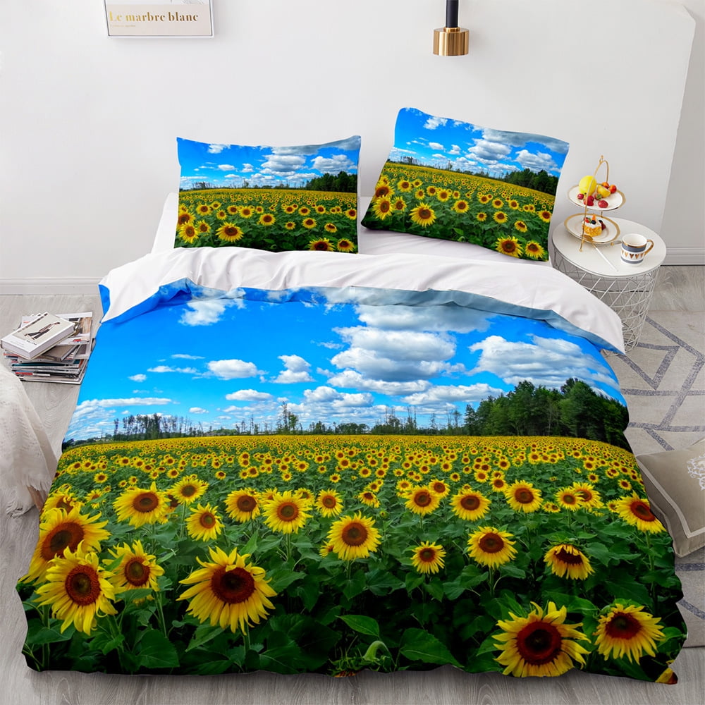 Queen Duvet Cover Set Sunflower Bedding Set Farmhouse Vintage