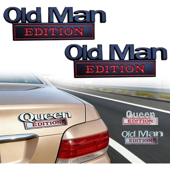 Queen Edition 3D Emblem Sticker, 2026 New Old Man Edition Car Emblem, Funny & Durable Edition Emblems Sticker Badge for Car Truck SUV Motorcycle Universal Fit Easy Installation (Old Man Black Red)