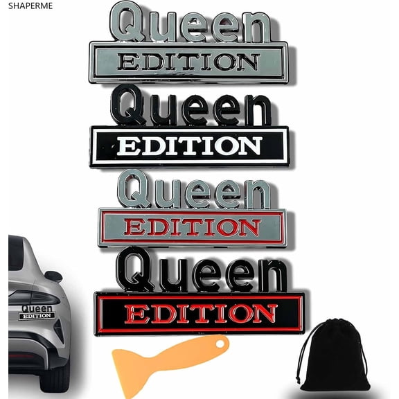 Queen Edition 3D Emblem Sticker, 2026 New Queen Edition Emblem, Old Man Edition Car Emblem, Funny Edition License Plate Frame, Easy Stick, for Car Truck SUV (2PCS-Black White, Queen)