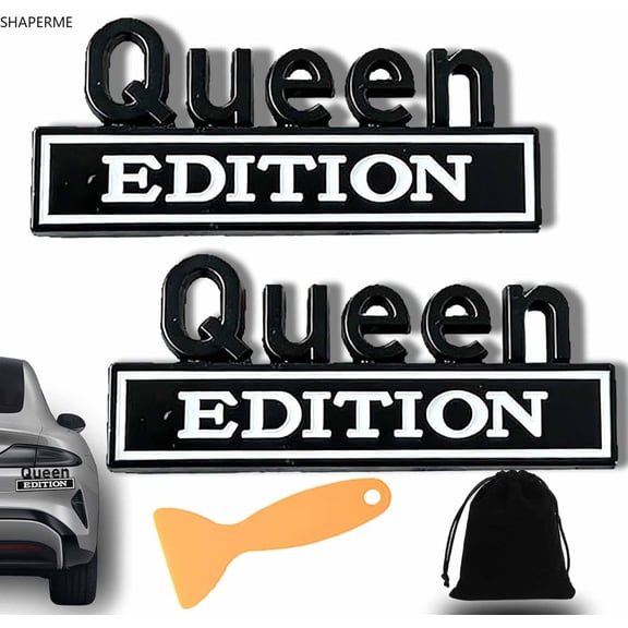 Queen Edition 3D Emblem Sticker, 2026 New Queen Edition Emblem, Old Man Edition Car Emblem, Funny Edition License Plate Frame, Easy Stick, for Car Truck SUV (2PCS-Black White, Queen)