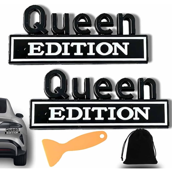 Queen Edition 3D Emblem Sticker, 2pcs Queen Edition Emblem, Old Man Edition Car Emblems, Funny Editions License Plate Frame, Easy Peel, for Car Truck SUV (2PCS-Black White, Queen)