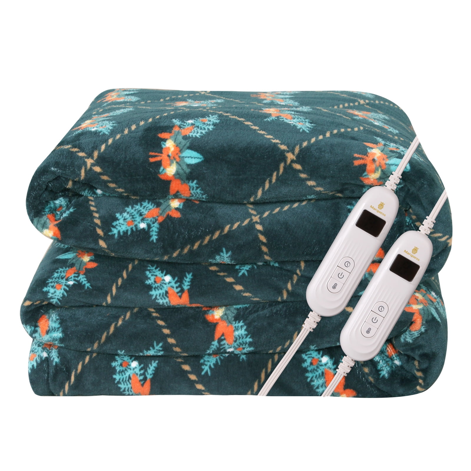 Queen Electric Heated Blanket Green MicroPlush Sherpa and