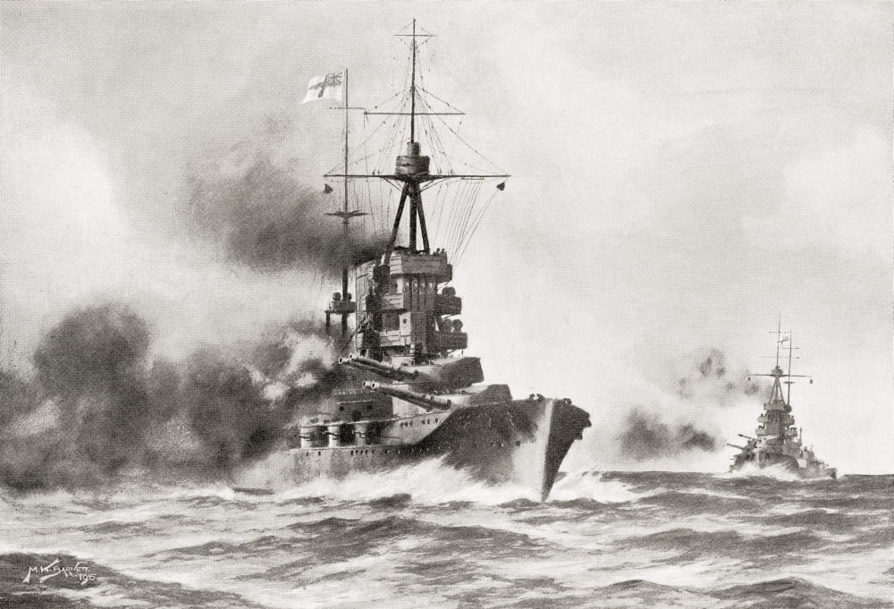 Queen Elizabeth Class Warships During World War I From The Year 1916 Illustrated Canvas Art - Ken Welsh Design Pics (18 x 12)