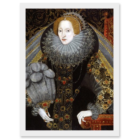 Queen Elizabeth I England Portrait Painting Royal Historic Artwork Framed Wall Art Print A4