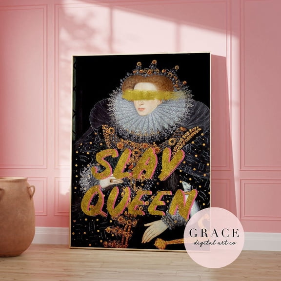 Queen Elizabeth I Gold And Pink Poster, Royal Portrait Wall Art Print