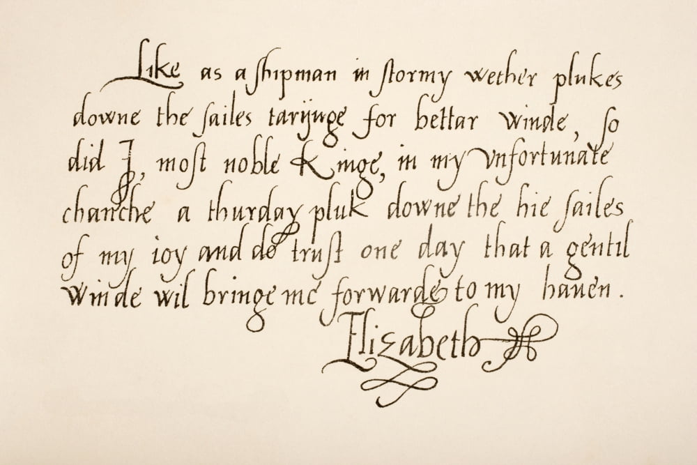 Queen Elizabeth I Of England 1533 - 1603 Hand Writing Sample Canvas Art - Ken Welsh Design Pics (18 x 12)