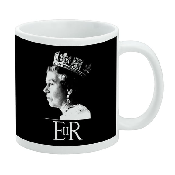 Queen Elizabeth II Silhouette Ceramic Coffee Mug, Novelty Gift Mugs for Coffee, Tea and Hot Drinks, 11oz, White