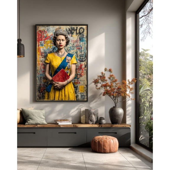 Queen Elizabeth Portrait: Mr. Brainwash Style Graffiti Art Choose Format, Unframed Poster Size 8x12