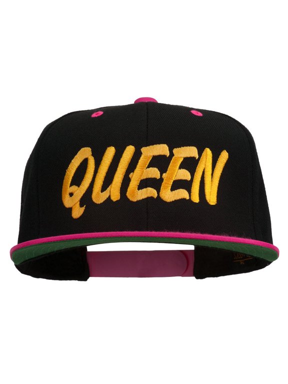 Queen Embroidered Two Tone Snapback Cap - Black Pink OSFM