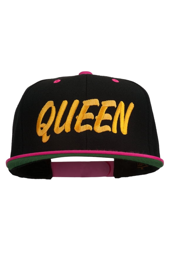 Queen Embroidered Two Tone Snapback Cap - Black Pink OSFM