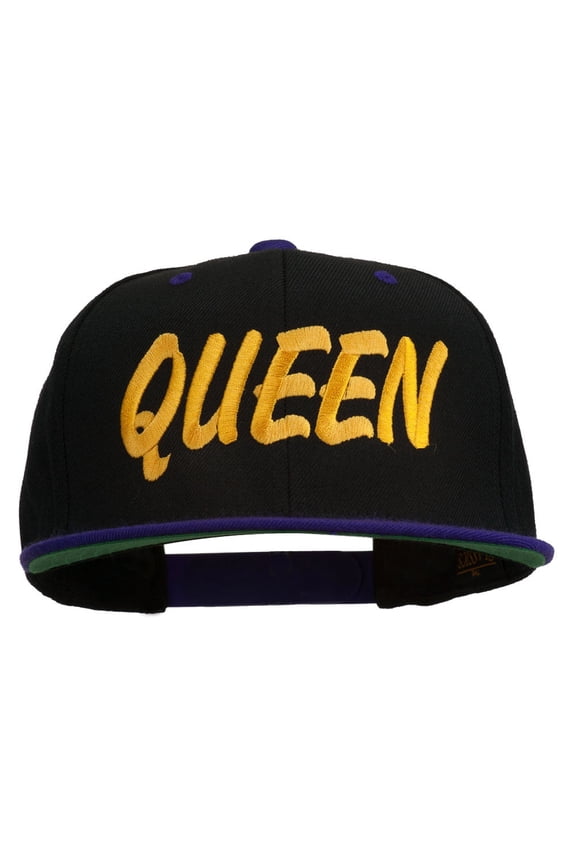 Queen Embroidered Two Tone Snapback Cap - Black Purple OSFM