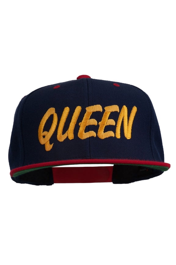 Queen Embroidered Two Tone Snapback Cap - Navy Red OSFM