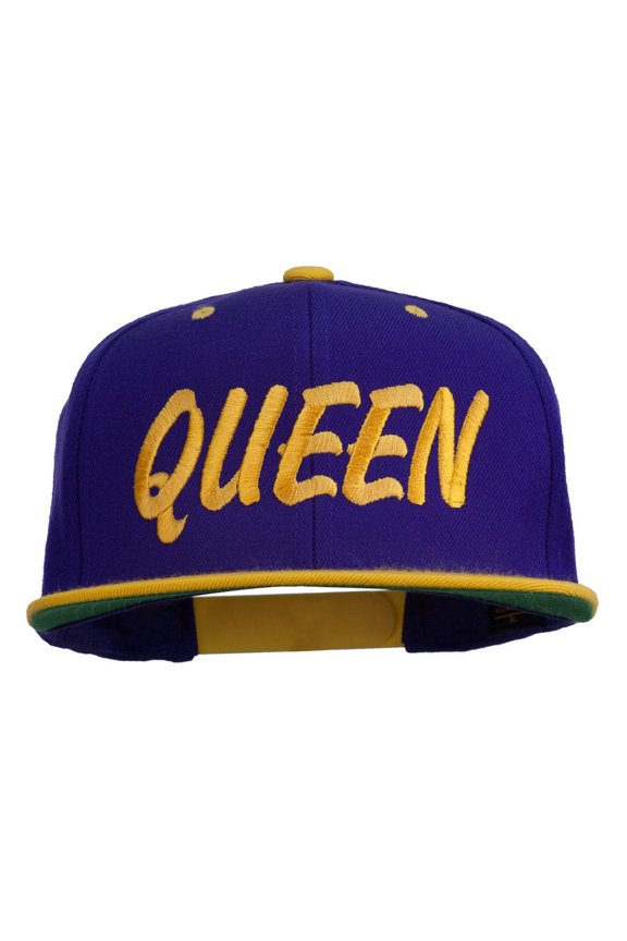 Queen Embroidered Two Tone Snapback Cap - Purple Gold OSFM
