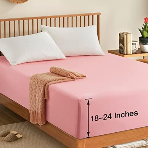 Queen Extra Deep Pocket Fitted Sheet Only - 1800 Thread Count Hotel Deep Fitted Sheet Up to 24 Inches Mattress, Blush Pink Bottom Sheet 18-24 Inch Microfiber Deep Queen Mattress Sheets