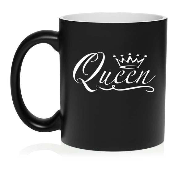 Queen Fancy Ceramic Coffee Mug Tea Cup Gift (11oz Matte Black)