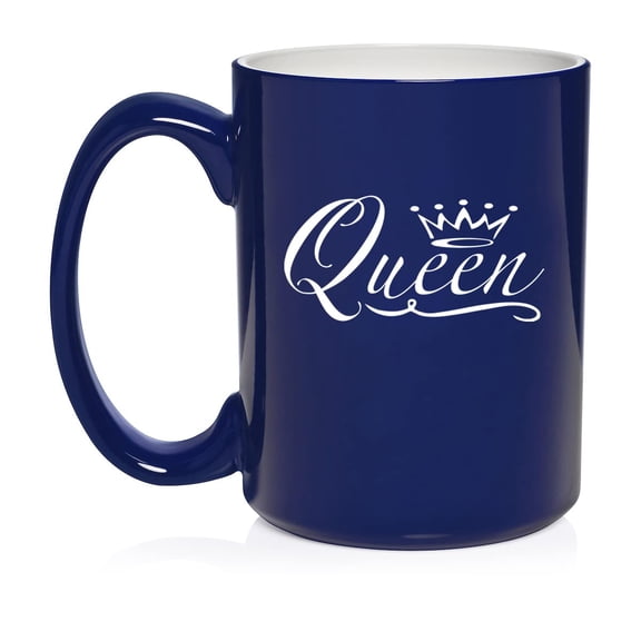 Queen Fancy Ceramic Coffee Mug Tea Cup Gift (15oz Blue)