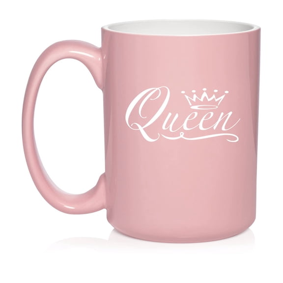 Queen Fancy Ceramic Coffee Mug Tea Cup Gift (15oz Light Pink)