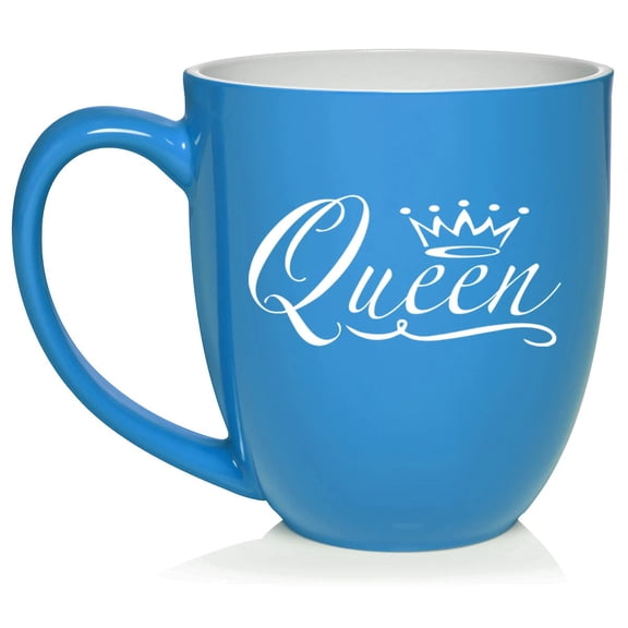 Queen Fancy Ceramic Coffee Mug Tea Cup Gift (16oz Light Blue)