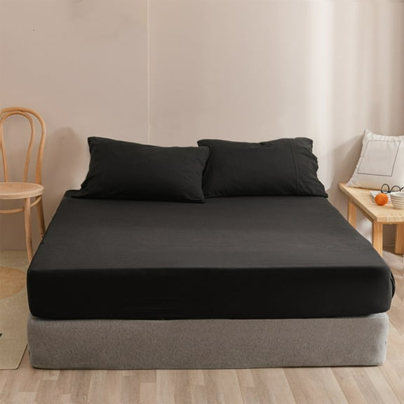 Queen Fitted Bed Sheet - Bottom Twin Fitted Sheet Only - Ultra-Soft Hotel Luxury Bedding w/ 10 Inch Deep Pockets - Breathable, Cooling & Wrinkle Free - Easy-Care, Fade & Shrink Resistant - Black