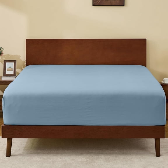 Queen Fitted Sheet, Bottom Single Fitted Sheet Only with Elastic Corner Straps, Deep Pocket for 10-16 Inch Mattress - Soft Microfiber - Breathable, Hypoallergenic, Wrinkle Free - Dusty Blue