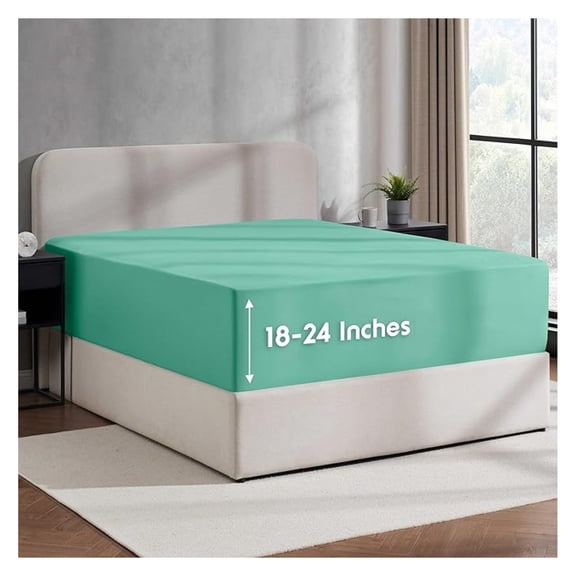 Queen Fitted Sheet - Mint, Deep Pocket Hotel Luxury, Fits 18-24 Inch Mattress, Soft Microfiber, Wrinkle Resistant, Breathable, with Corner Straps