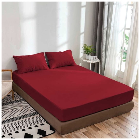 Queen Fitted Sheet Only, Softest 400 Thread Count 100% Cotton Sateen, 10" deep Pocket, All-Around Elastic, Burgundy