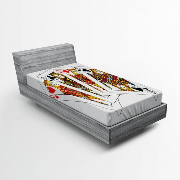 Queen Fitted Sheet, Queens Poker Set Faces Hearts and Spades Gambling Theme Playing Cards, Soft Decorative Fabric Bedding, Twin XL Size, Black Red Yellow, by Ambesonne