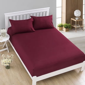 Queen Fitted Sheet - Single Fitted Deep Pocket Sheet - Fits Mattress Perfectly - Soft Wrinkle Free Sheet,Claret