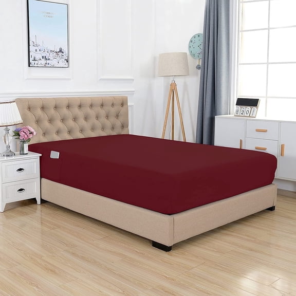 Queen Fitted Sheet with Smart Storage Pockets, Extra Deep 18-21 Inch Pocket, Ultra-Soft Wrinkle-Free Microfiber, Elastic Straps - Queen Burgundy