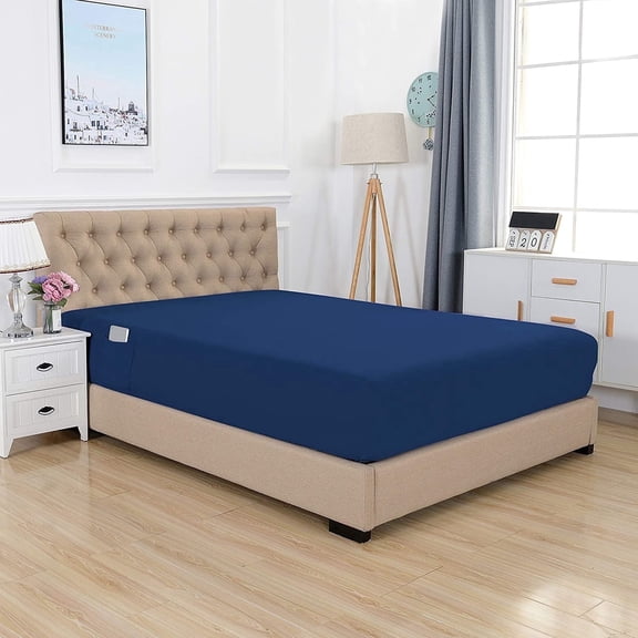 Queen Fitted Sheet with Smart Storage Pockets, Extra Deep 18-21 Inch Pocket, Ultra-Soft Wrinkle-Free Microfiber, Elastic Straps - Queen Navy
