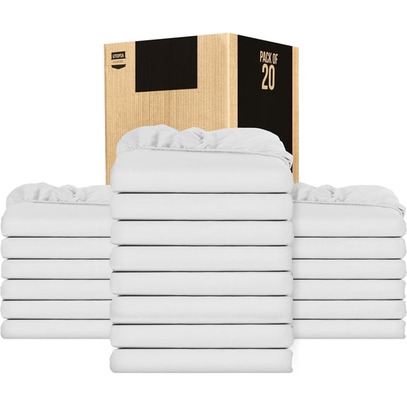 Queen Fitted Sheets - Bulk Pack of 20 Bottom Sheets - Soft Brushed Microfiber - Deep Pockets - Shrinkage & Fade Resistant - Easy Care (White)
