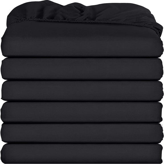 Queen Fitted Sheets - Bulk Pack of 6 Bottom Sheets - Soft Brushed Microfiber - Deep Pockets - Shrinkage & Fade Resistant - Easy Care (Black)