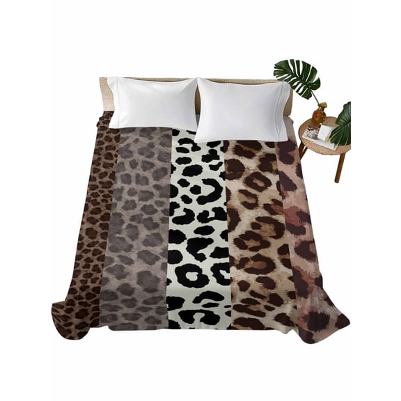 Queen Flat Sheet 90"x102", Animals Printed Striped Soft Lightweight Bedding Flat Sheets Only, Rustic Country Leopard Textured Brushed Microfiber Top Bed Sheet, Breathable StainResistant Bedsheets