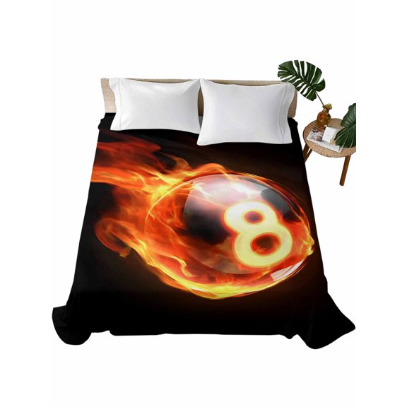 Queen Flat Sheet 90"x102", Billiards Soft Lightweight Bedding Flat Sheets Only, Modern Buruning Flame Sport Black Background Brushed Microfiber Top Bed Sheet, Breathable StainResistant Bedsheets
