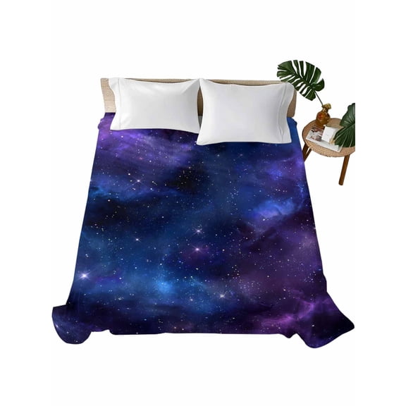 Queen Flat Sheet 90"x102", Blue Purple Sky Soft Lightweight Bedding Flat Sheets Only, Modern Black Star Night Nature Scenery Brushed Microfiber Top Bed Sheet, Breathable StainResistant Bedsheets