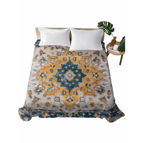 Queen Flat Sheet 90"x102", Boho Tribes Soft Lightweight Bedding Flat Sheets Only, Vintage Southwest Tribal Modern Art Brushed Microfiber Top Bed Sheet, Breathable StainResistant Bedsheets