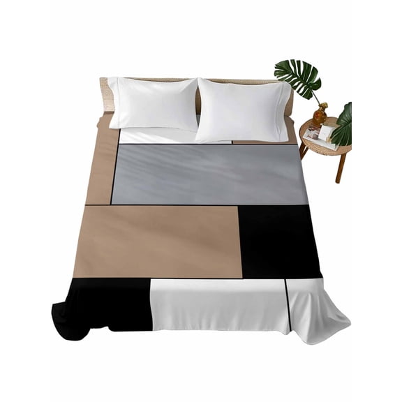 Queen Flat Sheet 90"x102", Brown Grey Soft Lightweight Bedding Flat Sheets Only, Modern Brown Geometric Brushed Microfiber Top Bed Sheet, Breathable StainResistant Bedsheets