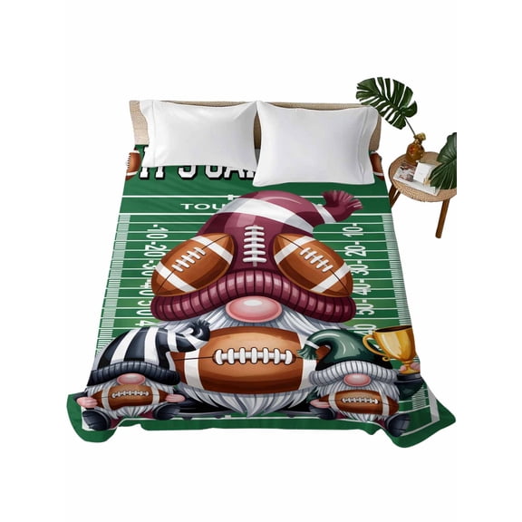 Queen Flat Sheet 90"x102", Fall Rugby Soft Lightweight Bedding Flat Sheets Only, Modern Abstract Gnomes Green Brushed Microfiber Top Bed Sheet, Breathable StainResistant Bedsheets