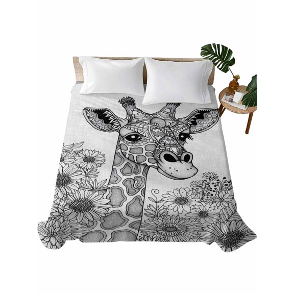 Queen Flat Sheet 90"x102", Funny Giraffe Flower Soft Lightweight Bedding Flat Sheets Only, Fall Sunflower Autumn Plant Brushed Microfiber Top Bed Sheet, Breathable StainResistant Bedsheets