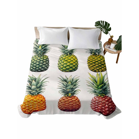 Queen Flat Sheet 90"x102", Gradient Pineapple Soft Lightweight Bedding Flat Sheets Only, Watercolor Modern Fruit Brushed Microfiber Top Bed Sheet, Breathable StainResistant Bedsheets